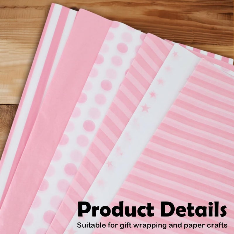 Ethanberg 60 Sheets Gift Wrapping Tissue Paper Bulk, Pink Dots Stripes Waves Print Tissue Paper for Gift Bags, Decorative Art Papers for DIY Crafts Wedding Birthday Holiday Party Decor, 20x14 Inches - Image 3
